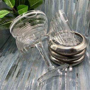 Vintage set of 5 gray cut design champagne glasses.